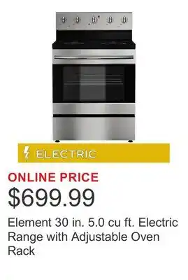 Costco Element 30 in. 5.0 cu ft. Electric Range with Adjustable Oven Rack offer