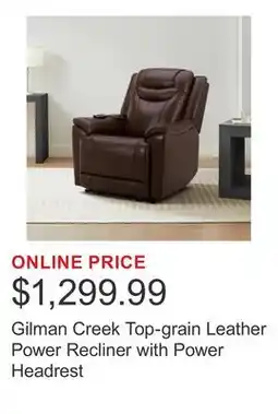 Costco Gilman Creek Top-grain Leather Power Recliner with Power Headrest offer