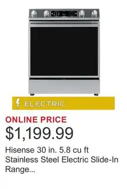 Costco Hisense 30 in. 5.8 cu ft Stainless Steel Electric Slide-In Range with Air Fry and True Convection offer