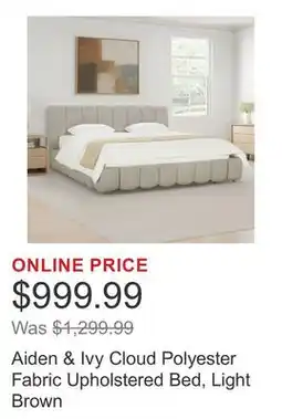 Costco Aiden & Ivy Cloud Polyester Fabric Upholstered Bed, Light Brown offer