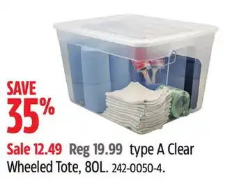 Canadian Tire Type A Clear Wheeled Tote, 80L offer