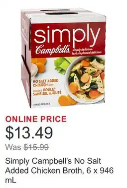 Costco Simply Campbell's No Salt Added Chicken Broth offer