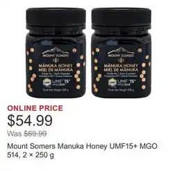 Costco Mount Somers Manuka Honey UMF15+ MGO 514, 2 × 250 g offer