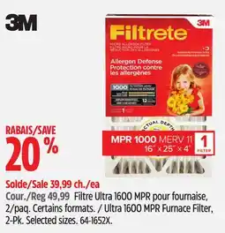 Canadian Tire 3M Ultra 1600 MPR Furnace Filter offer