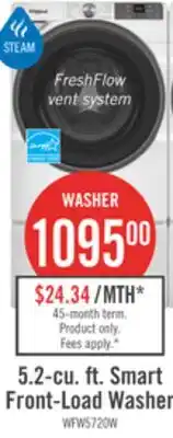 The Brick Whirlpool 5.2 Cu. Ft. Smart Front-Load Washer with FreshFlow Vent System - White - WFW5720RW offer