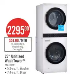 The Brick LG 5.2 Washer/7.4 Dryer Cu. Ft. Front-Load High-Efficiency Washtower - White - WKE100HWA offer