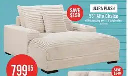 The Brick Alto 58 Ultra Plush Faux Fur Fabric Chaise Lounge with Dual Cupholders and USB Port - Taupe offer