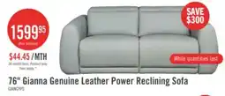 The Brick Gianna 76 Genuine Leather Power Reclining Sofa with Power Headrests and USB Ports - Spa Blue offer