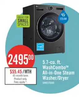 The Brick LG 5.7 Cu. Ft. Smart Front-Load High-Efficiency Steam All-in-One Laundry - Black Steel - WM6998HBA offer