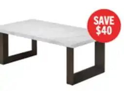 The Brick Silvia 48 Modern Coffee Table - White and Grey Marble Look with Brown Wood Legs offer