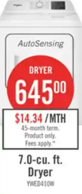 The Brick Whirlpool 29 7.0 Cu. Ft. Electric Dryer with AutoSensing - YWED4105SW offer