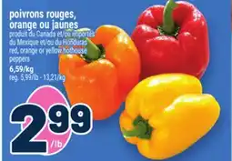 Metro POIVRONS ROUGES, ORANGE OU JAUNES | RED, ORANGE OR YELLOW HOTHOUSE PEPPERS offer