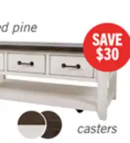 The Brick Morgan 48 Rustic Coffee Table With Storage, Shelf and Casters - White with Reclaimed Wood offer
