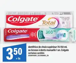 Maxi DENTIFRICE DE CHOIX SUPÉRIEUR 70-150 ML OU BROSSE À DENTS MANUELLE 1 UN. COLGATE offer