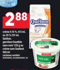 Maxi QUÉBON, GARNITURE FOUETTÉE SANS NOM 225 G OU CRÈME SURE SEALTEST 500 ML offer