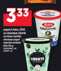 Maxi YOGOURT ASTRO, IÖGO OU CLASSIQUE LIBERTÉ | CLASSIQUE YOGURT, 650/750 G offer