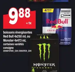 Maxi BOISSONS ÉNERGISANTES RED BULL 4X250 ML OU MONSTER 4X473 ML offer