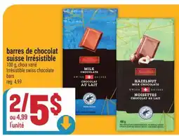 Marché Adonis Barres de chocolat suisse Irrésistible | Irrésistible swiss chocolate bars offer