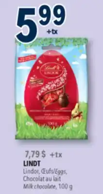 Familiprix LINDT Eggs, Milk chocolate, 100g offer
