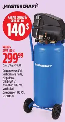 Canadian Tire MASTERCRAFT 20-Gallon Oil-Free Vertical Air Compressor offer