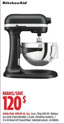 Canadian Tire Kitchen Aid 5.5-Qt Bowl-Lift Stand Mixer offer