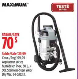Canadian Tire MAXIMUM 30L Stainless-Steel Wet/ Dry Vac offer