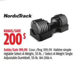 Canadian Tire NordicTrack Select-A-Weight Single Adjustable Dumbbell, 55-lb offer