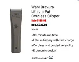 Ren’s Pets Depot Wahl Bravura Lithium Pet Cordless Clipper offer
