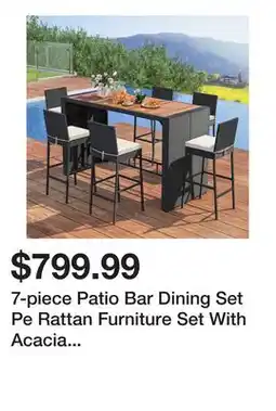 Wayfair 7-piece Patio Bar Dining Set Pe Rattan Furniture Set With Acacia Wood Tabletop & Soft Cushions offer