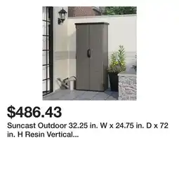 Wayfair Suncast Outdoor 32.25 in. W x 24.75 in. D x 72 in. H Resin Vertical Tool Shed offer