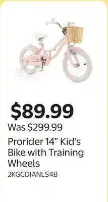 Walmart Prorider 14 Kid's Bike with Training Wheels offer