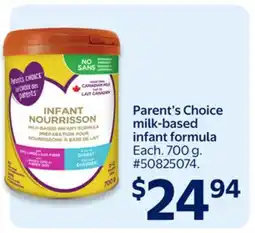 Walmart Parent's Choice milk-based infant formula offer