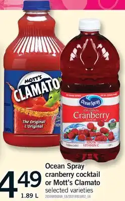 Fortinos OCEAN SPRAY CRANBERRY COCKTAIL OR MOTT'S CLAMATO offer