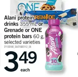 Fortinos ALANI PROTEIN DRINKS, 355 ML OR GRENADE OR ONE PROTEIN BARS, 60 G offer