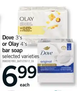 Fortinos DOVE 3'S OR OLAY 4'S BAR SOAP offer