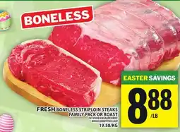 Food Basics FRESH BONELESS STRIPLOIN STEAKS FAMILY PACK OR ROAST offer