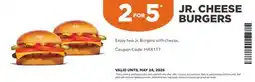 Harvey’s JR. CHEESE BURGERS offer