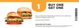 Harvey’s Original or Veggie Burger offer