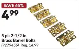 Princess Auto 5 pk 2-1/2 in. Brass Barrel Bolts offer