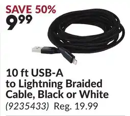 Princess Auto 10 ft USB-A to Lightning Braided Cable, Black or White offer