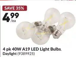 Princess Auto Daylight 4 pk 40W A19 LED Light Bulbs offer