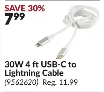 Princess Auto 30W 4 ft USB-C to Lightning Cable offer