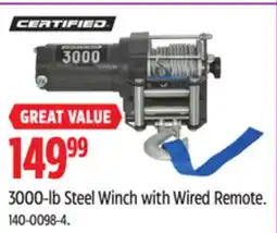 Canadian Tire Certified 3000-lb Steel Winch with Wired Remote offer