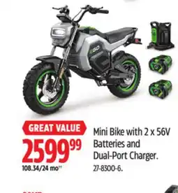 Canadian Tire Mini Bike with 2 x 56V Batteries and Dual-Port Charger offer