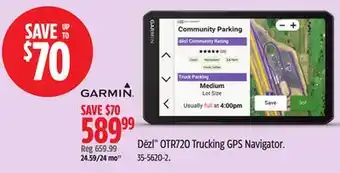 Canadian Tire Garmin Dēzl OTR720 Trucking GPS Navigator offer