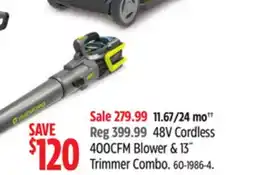 Canadian Tire Yardworks 48V Cordless 400CFM Blower & 13 Trimmer Combo offer
