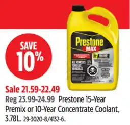 Canadian Tire Prestone 15-Year Premix or 10-Year Concentrate Coolant offer