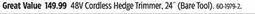 Canadian Tire 48V Cordless Hedge Trimmer, 24˝ offer