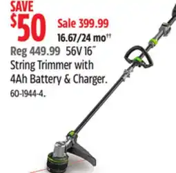 Canadian Tire EGO 56V 16° String Trimmer with 4Ah Battery & Charger offer