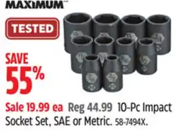 Canadian Tire MAXIMUM 10-Pc Impact Socket Set, SAE or Metric offer